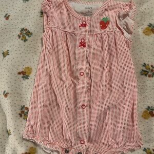 Carter's Red and White Baby Romper with Strawberry Patch